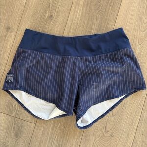 Oiselle Lined Running Short Size 8 Blue and White Striped